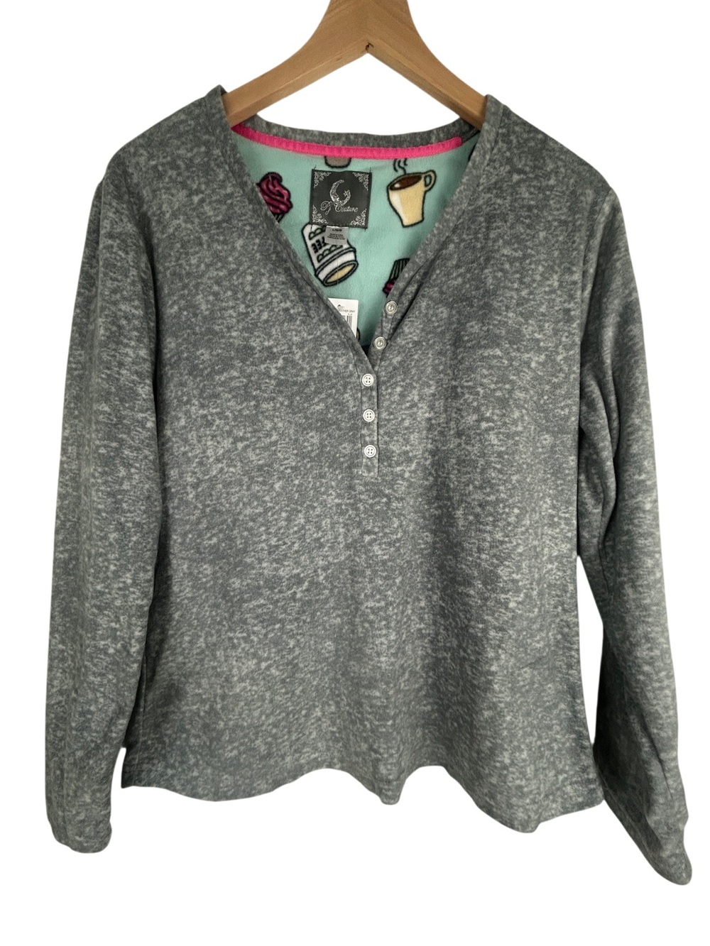 PJ Couture Gray Henley Lounge Top